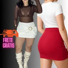 Short Saia em Neoprene com argola Fivela Cintura Alta Confortável 2025