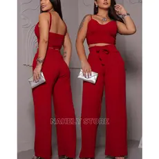 Conjunto Alfaiataria Feminino Calça Pantalona e Cropped Elegante Confortável Luxo Tecido Não Amassa