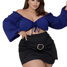 Short Saia Feminino Plus Size Neoprene com Fivela Dourada Moda Outono Inverno G1 G2 G3