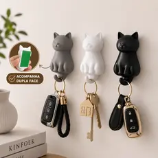 Gancho Decorativo Gato Kit 3 Unid. | Organizador de Chaves e Acessórios Com Dupla Face
