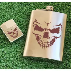 Combo Isqueiro + Cantil 7oz Aço Inox , Isqueiro de Metal, Estilo Zippo, personalização laser NÃO ACOMPANHA O FLUÍDO