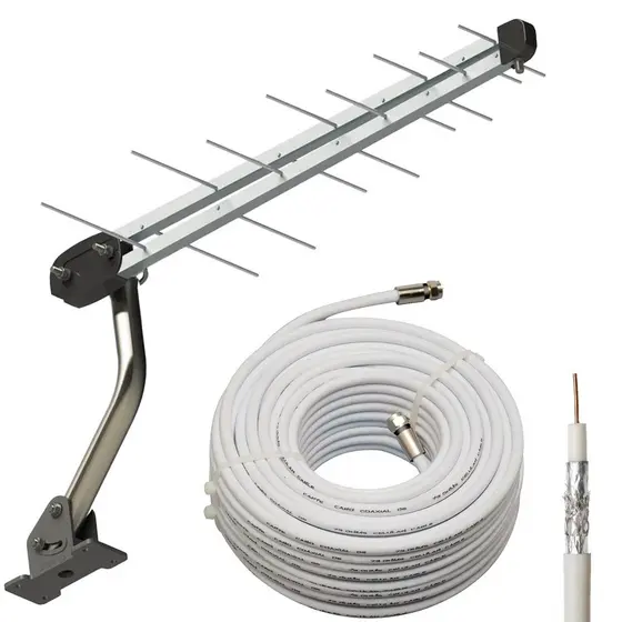Kit Antena Digital Externa Log 16 + 8 Mts Cabo + Suporte