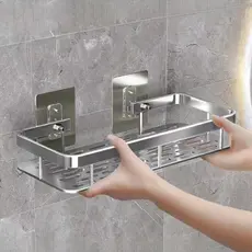KIT 2 PRATELEIRAS RETO ADESIVO PREMIUM SUPORTE ORGANIZADOR PRATEADO CROMADO ALUMINIO RACK GRANDE