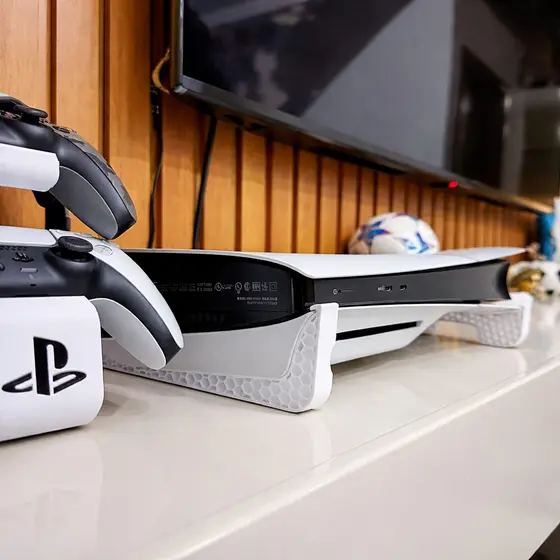 Suporte PS5 Stand Base Horizontal Ventilação Deitado Playstation 5 Slim com Disco Moderno Elegante