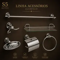 Kit Acessórios Para Banheiro Aço Inox 5 Peças + 1 Porta Shampoo Vidro Reto