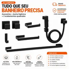 Kit Acessórios Banheiro Quadrado Preto Ducha Higiênica Quadrada 2 Acabamentos Deca ou Docol Preto