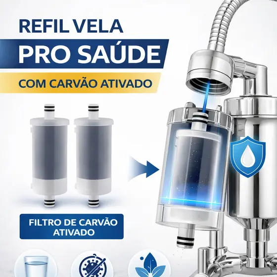 Kit 2 Refil Universal Filtro Torneira Carvão Ativado Saúde