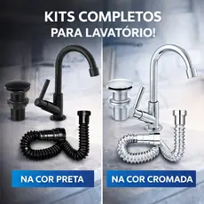 Torneira Lavatório Completa + Válvula Click 7/8 + Sifão Universal Premium Cromado ou Preto