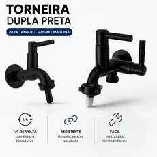 Kit Torneira ABS Tanque Máquina de Lavar 2 Saídas Preto + Torneira Tanque Jardim Preto C-62
