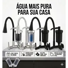 Torneira Filtro De Parede Cozinha Gourmet Flexível 2 Jato Preta e Cromado Luxo Purificador