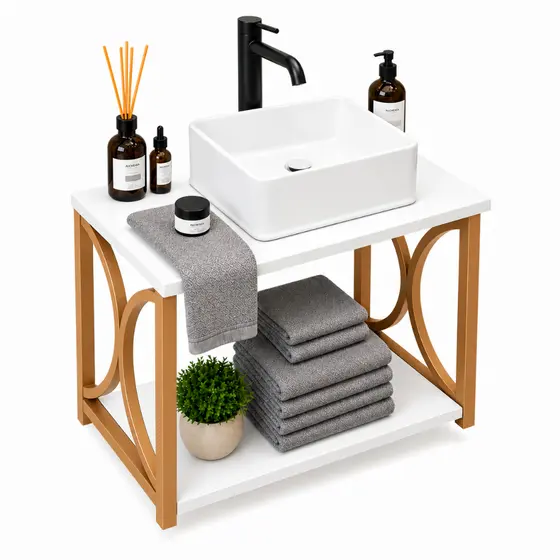 Gabinete Banheiro Estilo Industrial + Cuba Sobreposta MDF Armário + Pia Moderno Compacto Premium