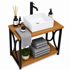 Gabinete Banheiro Estilo Industrial + Cuba Sobreposta MDF Armário + Pia Moderno Compacto Premium