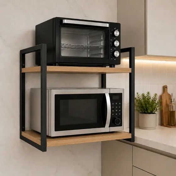 Suporte de Microondas 60cm Forno Air Fryer Nicho Organizador cozinha Prateleira Mdf Casa Apartamento