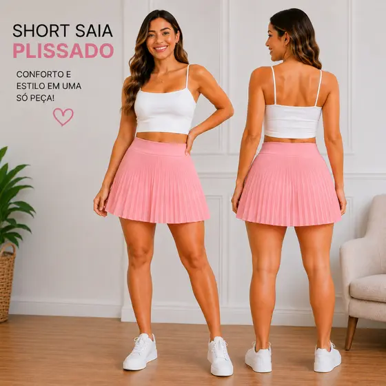 Short Saia Plissada Feminina Cintura Alta Zíper lateral Moda 2026 Tendencia Elegante Casual Estilo Coreano