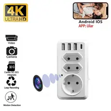 Mini Câmera Wi-Fi 4K Com Interface De Tomada De Parede Padrão Da Ue USB HD Doméstica Camera Segurança Monitoramento Remo
