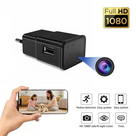 Mini Câmera Carregador Tomada Usb Full Hd 1080p Wi-fi Discreta Pronta Entrega visão noturna