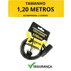 Cadeado Bicicleta Com Chave 120cm Bicicleta Bike Moto Portão Reforçado Cor Preto