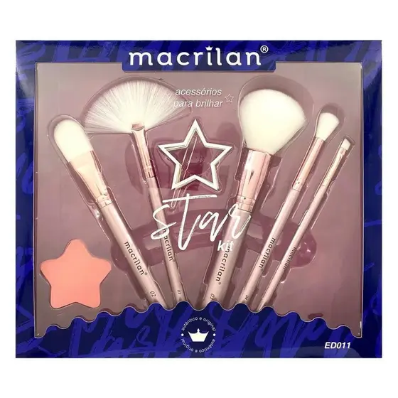 KIT STAR 5 PINCEIS + ESPONJA ESTRELA + PRESILHA DE CABELO