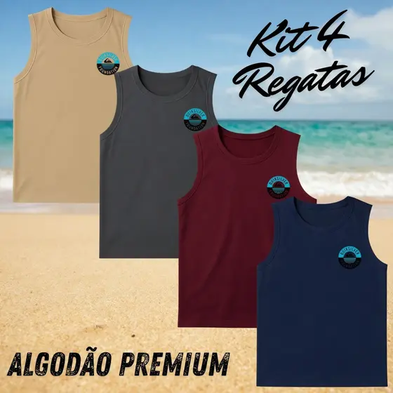 kit 4 Regatas Masculina Cavada SILVER 03 Algodão Leve e Confortavel - PD