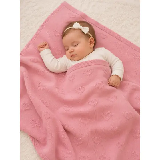 Manta Tricô Bebê Menina e Menino Corações Macia Quentinha Frio Dormir Confortável para Berço Carrinho Enxoval