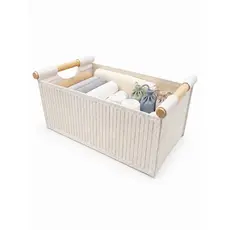 Cesto Organizador Multiuso Dobrável Bambu e Feltro com Alça de Madeira 10L 33x23x1
