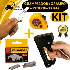 Kit Grampeador De Tapeceiro Alta Pressão Manual 1000 Grampos 8MM Estilete Trena 3M Tecido Estofado