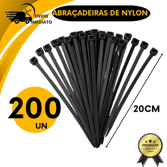 Conjunto Enforca Gato Abraçadeira Nylon Preto Ideal para Organizar Fios Cabos
