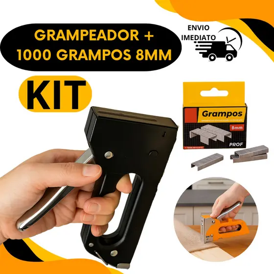Grampeador Tapeceiro Profissional Manual Alta Pressão 1000 Grampos 8MM