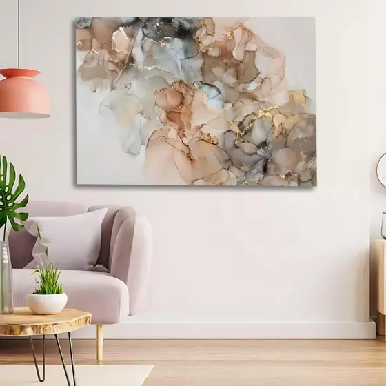 Quadro Abstrato Moderno Decorativo Grande 60x90 Tom Pastel Tela Madeira e Tecido Canvas