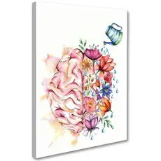 Quadro Decorativo Sala Consultorio Grande Psicologia Cerebro Florido Tela Madeira e Tecido Ultra HD