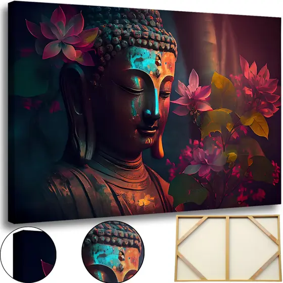 Quadro Decorativo Sala 90x60 Buda Zen Yoga Borda Infinita Tela Madeira Tecido Profissional