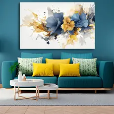 Quadro Decorativo Abstrato Grande Gold Floral 60x90 Tela Tecido Canva Alta Definição