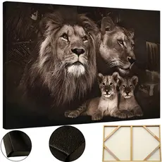 Quadro Leao Familia Leoa 02 Filhotes Grande 60x90 Tela Canvas Alta Definicao