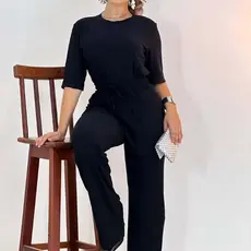 Conjunto de Moletinho Premium Calça Pantalona Blusa Mullet Manga Curta