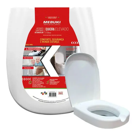 Assento Sanitário Idoso Elevado 7,5cm Retangular Ibiza Vaso Incepa 1.6gpf 6.0lpf