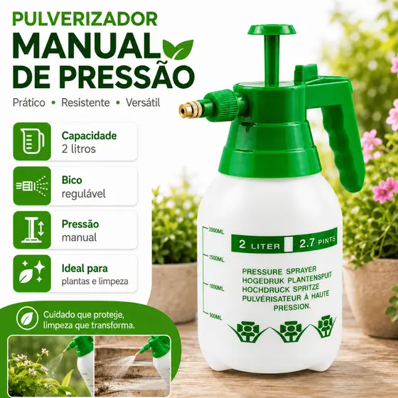 Pulverizador Borrifador Manual Spray para Jardinagem e Lavagem Automotiva 2L