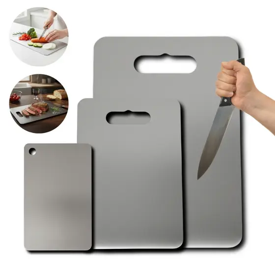 Kit 3 Tábuas de Corte Aço Inox 304 Antibacteriana Cozinha Churrasco Carne Legumes Ecosul