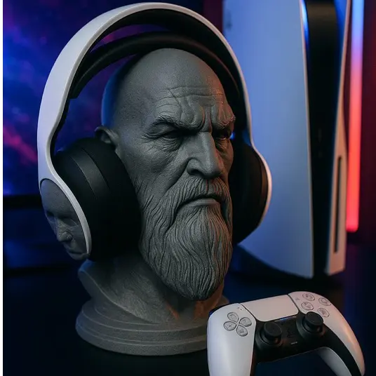 Suporte De Fone Headset Cabeça Kratos Estátua Decorativa Gamer 3D