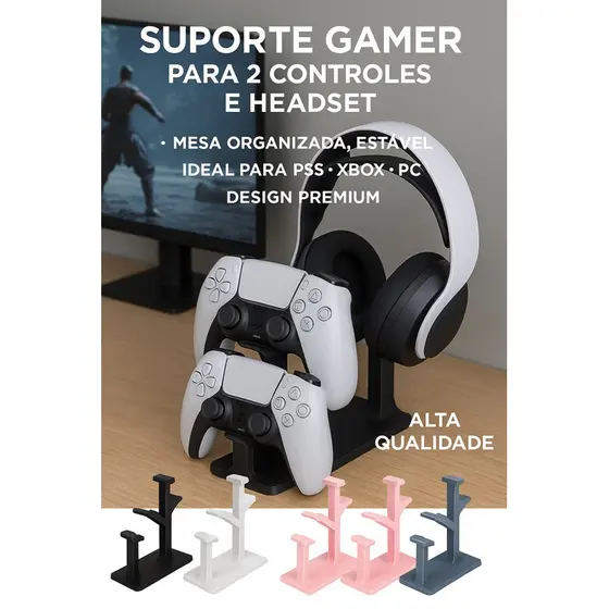 Suporte Universal Play Station Xbox PC 2 controles + Headset Organizador Mesa