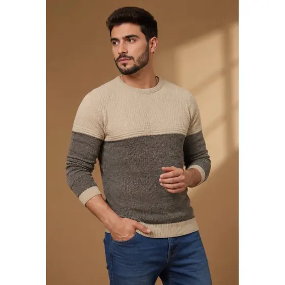 Sueter tricot masculino blusa de frio gola redonda manga longa blusa de Lã