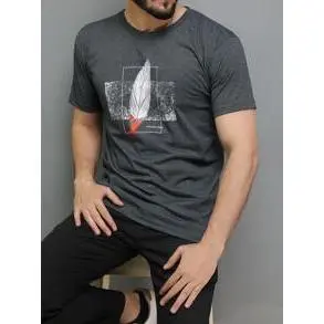 Camiseta Masculina Manga Curta estampa Pena Malha 30.1 Algodão