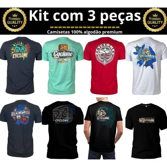 Kit 03 Camiseta Masculina Cyclone 100 % Algodão