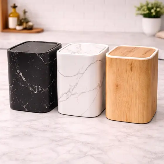 Lixeira BasculanteMarmorizada Design Mármore 26cm Plástico Banheiro Lavabo Cozinha