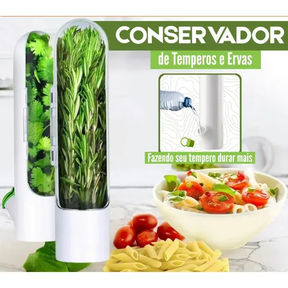 Pote Conservador de Ervas e Temperos Frescos Plástico Herbanário Preserva Sabor Qualidade