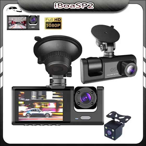 3 Lens DVR Vehicles Security Camera 1080P Video Recorder Record Front, Inside and Rear View
