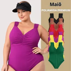 Kit Maiô + Viseira Feminina Praia Plus Size Poliamida Premium Body Disfarça Barriga