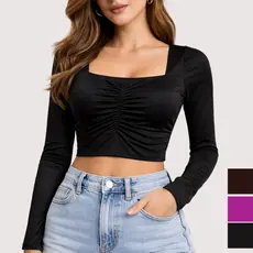 Blusa Feminina Cropped Manga Longa Inverno Poliamida  Forrado Estiloso Roupa Elegante Bojo