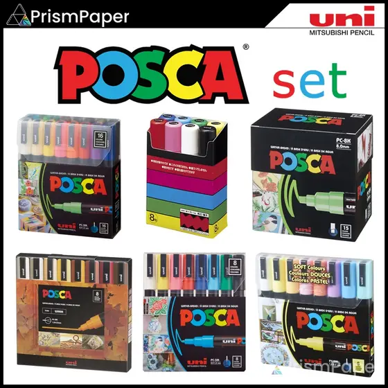 Conjunto uni Mitsubishi Pencil Posca Marcadores De Tinta À Base De Água Para Todas As Superfícies , PC-1M 1MR 3M 5M 8K 17K Set