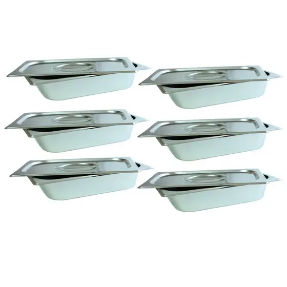 6 Cuba Gastronomica Inox com tampa 1/4x65 Gn Buffet Cozinha