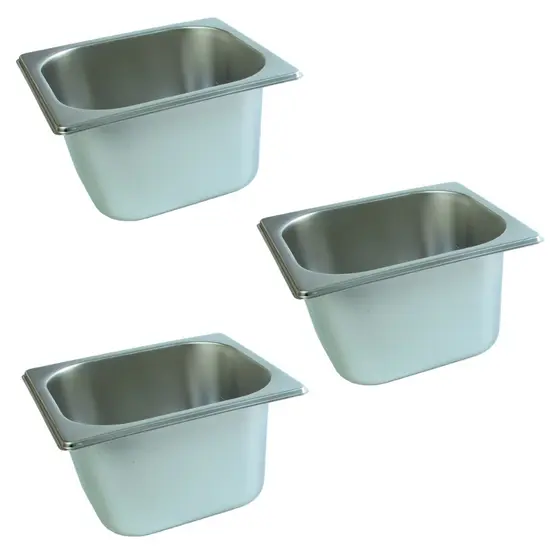 3 Cuba Gastronomica Inox 1/6x100 Gn Buffet Cozinha Restauran